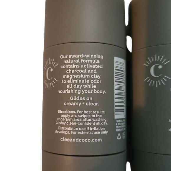 Cleo Coco Charcoal Deodorant 2 Pack Free to Be Scent Free 1.7 fl oz - Picture 4 of 5